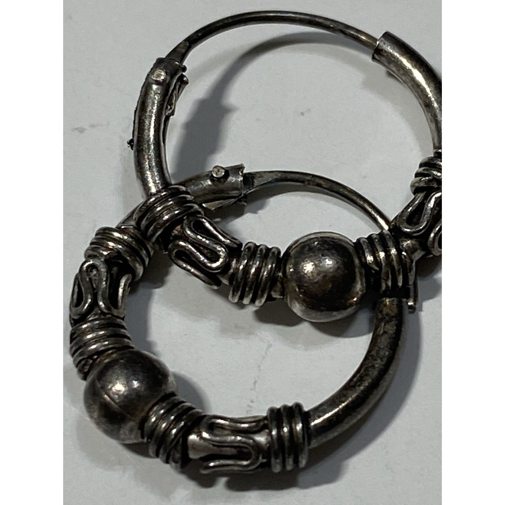 Sterling Silver 925 Small 1 In Bali Hoop Earrings
